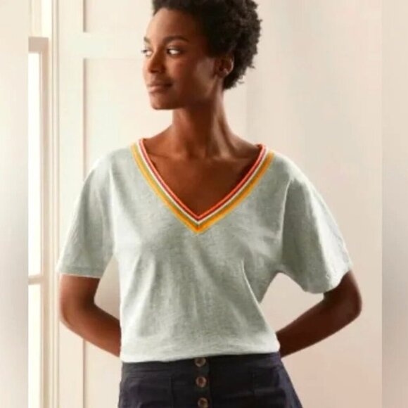 Boden Beatrice Jersey Top V Neck Rainbow Multicolor Short Sleeve Boxy Boho - Picture 1 of 5